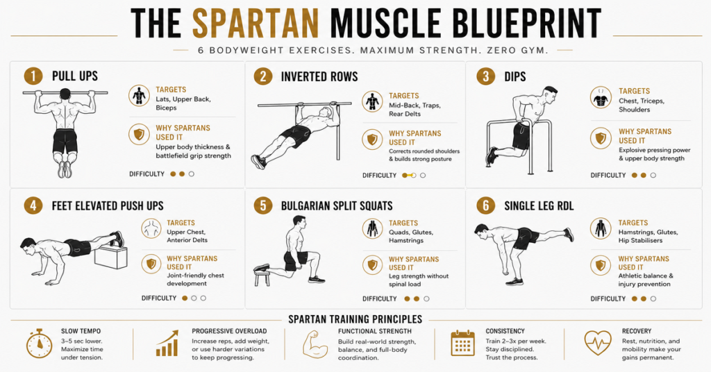  Infographic chart of the Spartan workout routine.