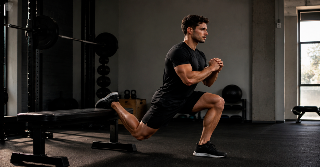 Man performing a Bulgarian split squat