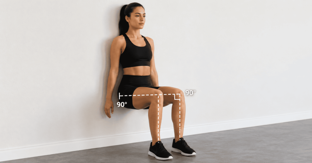 Woman doing wall sit isometric exercise for knee strength