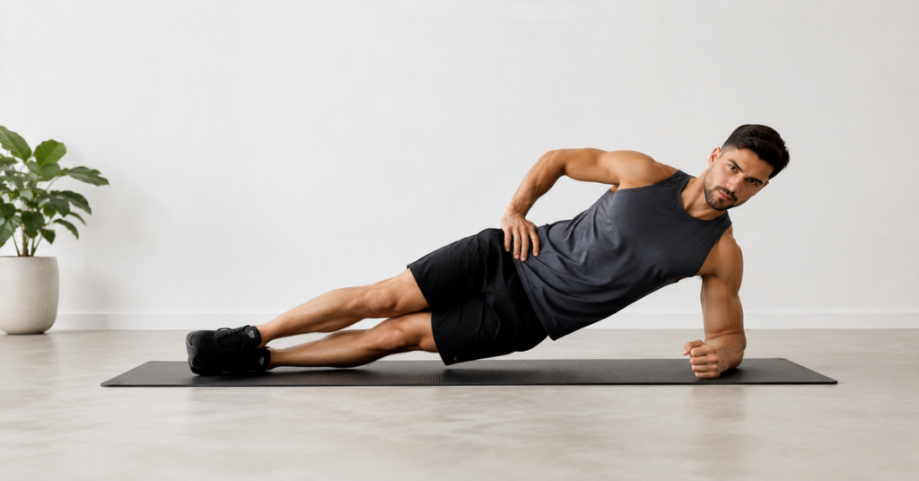 Man performing a side plank exercise