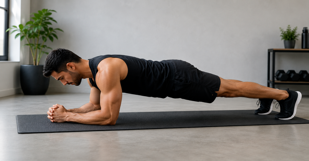 A man holding a forearm plank position