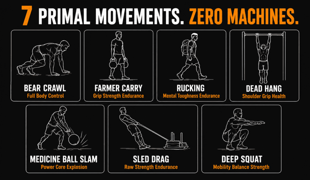 Infographic of 7 primal fitness movements