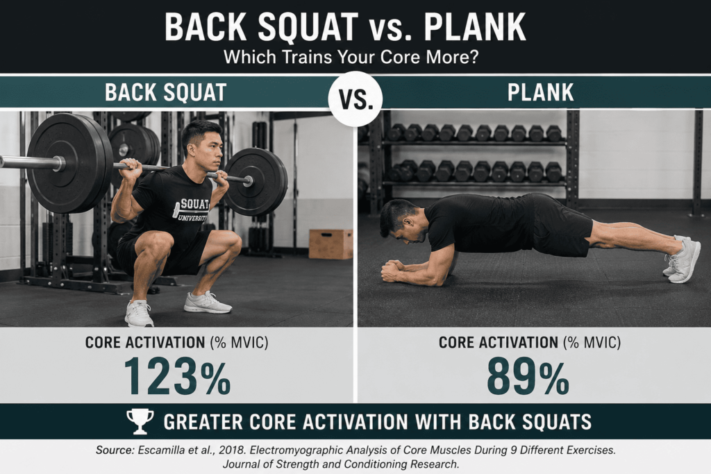  back squat vs plank core muscle activation