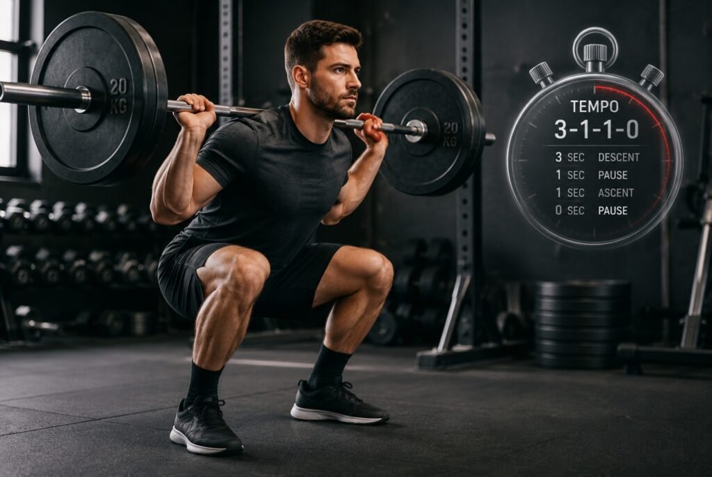  Controlled squat eccentric phase