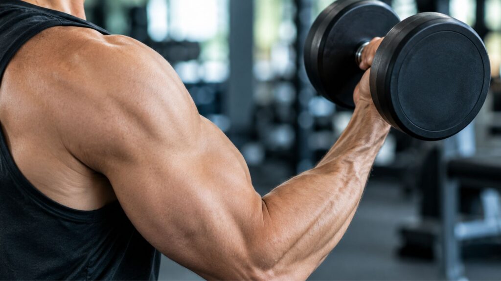 Close-up of arm muscle definition showing progress from resistance training after age 40