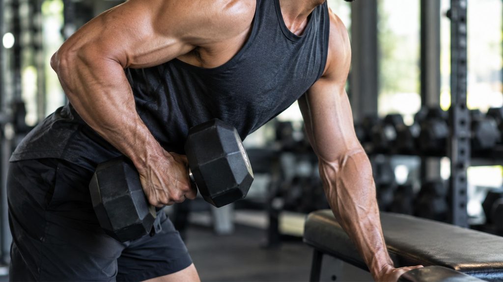 Man performing a barbell squat as part of a full-body strength training plan for building muscle after 40